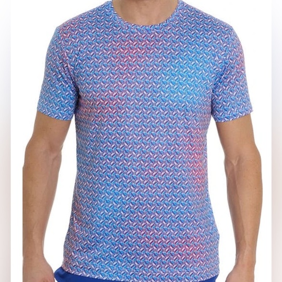 Robert Graham | Paddle Me Geo Print Short Sleeve T-Shirt | Blue Multi | Large - Picture 1 of 6